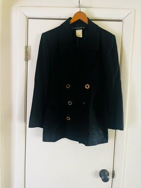 VTG Jean-Louis Scherrer Made In France Gold Button Minimalist Classic Blazer 42